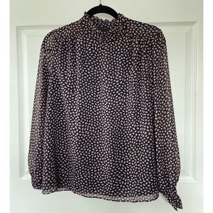 Ann Taylor long sleeve flown blouse, Navy and Pink, Size:M